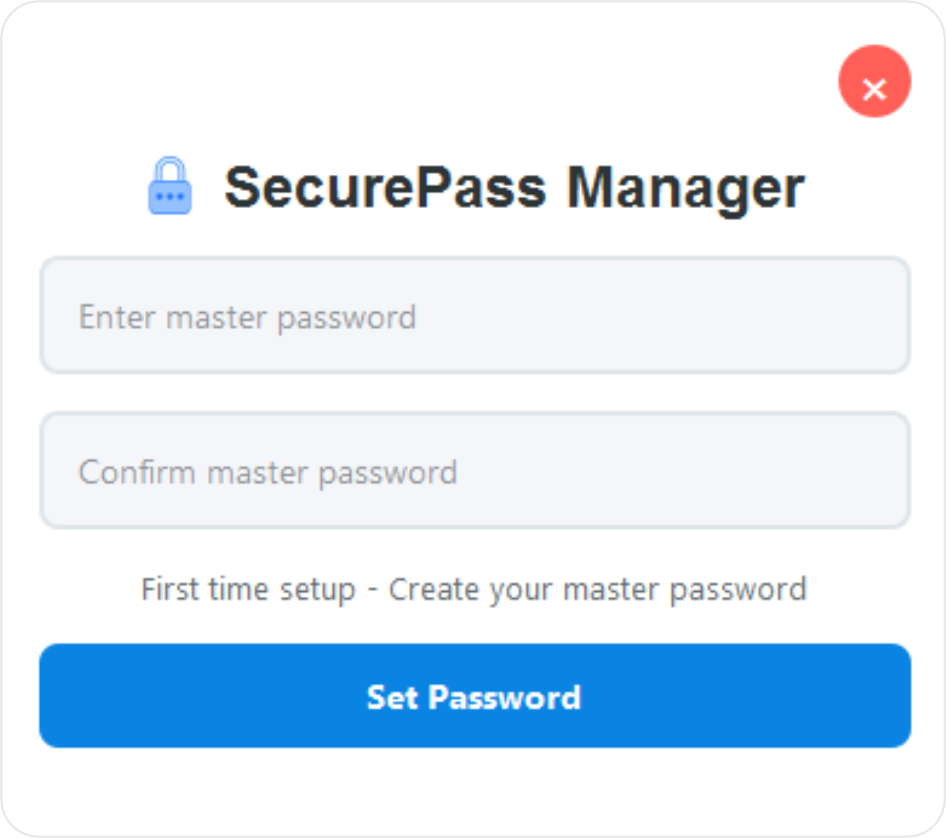 Set Master Password Screen